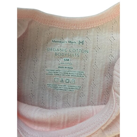 Members Mark Bodysuits Baby Girls 6M Pink Fruit Organic Cotton 4 Pack Flutter - Picture 5 of 5